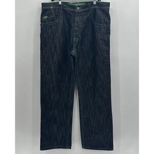 VTG Y2K Black Denim 5ive Jungle Jeans 38x32 Baggy Wide Leg Embroider Heavy Stich